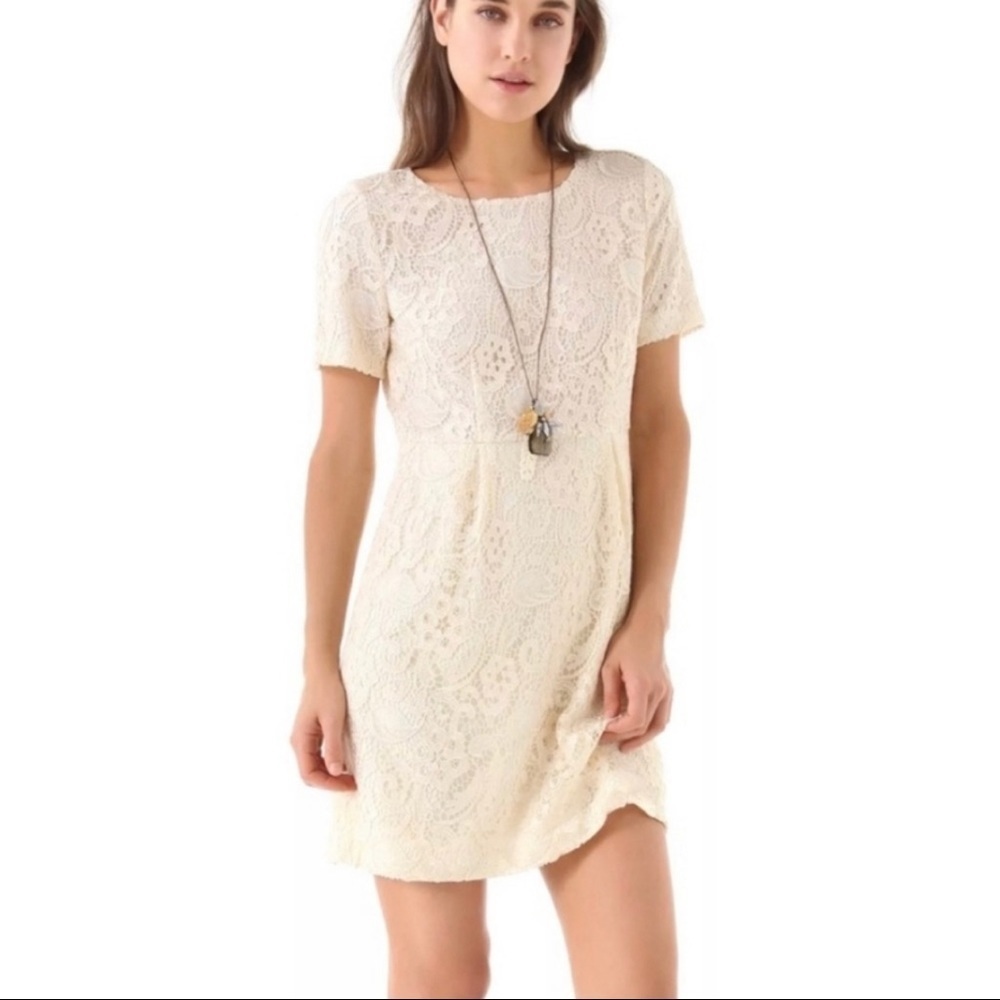 🤍 Broadway‎ & Broome Ivory Lace Short Sleeve Dress Anthropologie 0